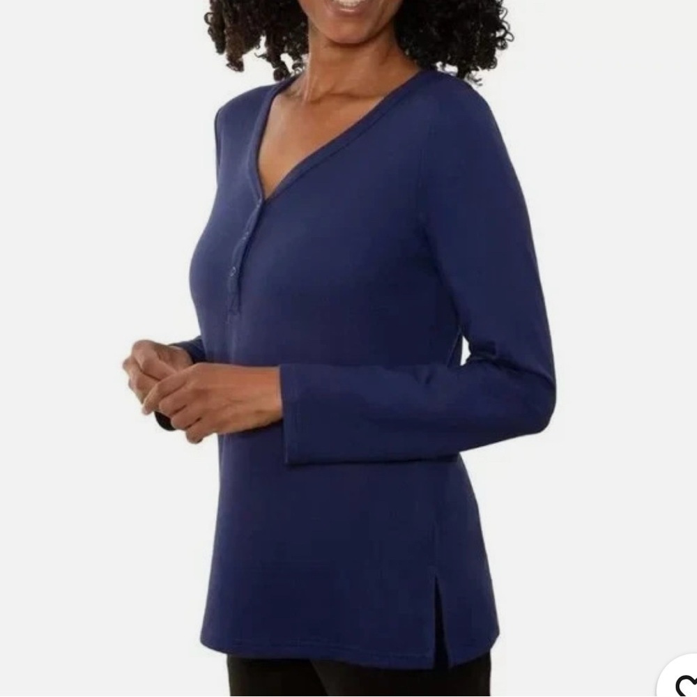 Mario Serrani Navy Blue Henley Shirt Womens Medium V Neck Casual